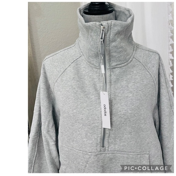 NEW ODODOS MODAL SOFT CROPPED SWEATSHIRT NECK HALF ZIP HALF KANGAROO POCKET - Picture 2 of 4